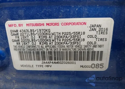 2016 Mitsubishi Outlander Sport 2.4 Sel из США, поврежденный, VIN JA4AP4AW6GZ026001